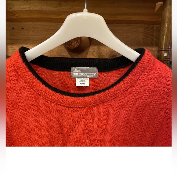 Vintage bright ORANGE 70s Sweater mens XL 3D Acrylic Wool Black RARE geometric - Picture 8 of 16